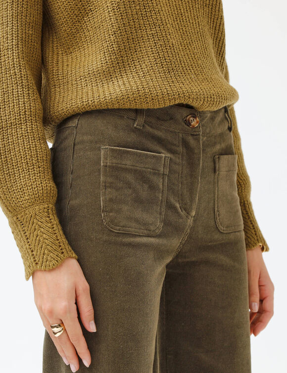 Pantalon velours coupe large taille haute, grande stature (kaki)