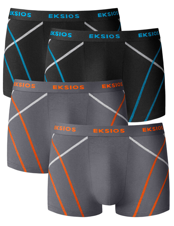 Boxer ferm&eacute; uni &eacute;lastiqu&eacute; surpiq&ucirc;res contrast&eacute;es - lot de 4 (gris / noir)