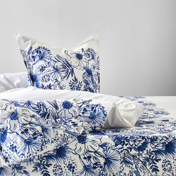 Linge de lit Lydia en coton imprim&eacute; (marine)