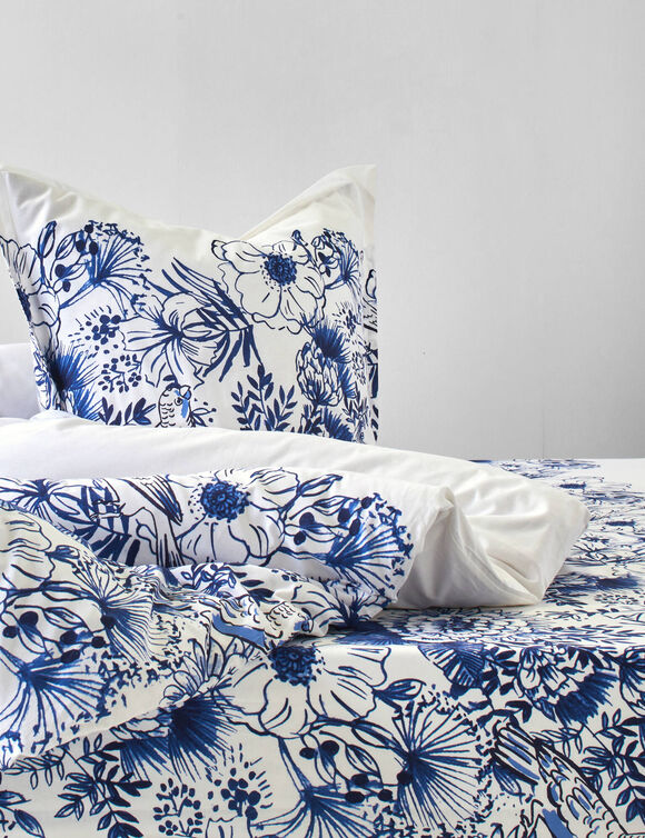 Linge de lit Lydia en coton imprim&eacute; (marine)