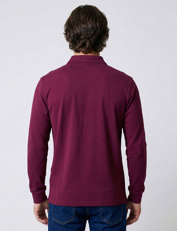 Polo uni maille piqu&eacute;e manches longues (bordeaux)