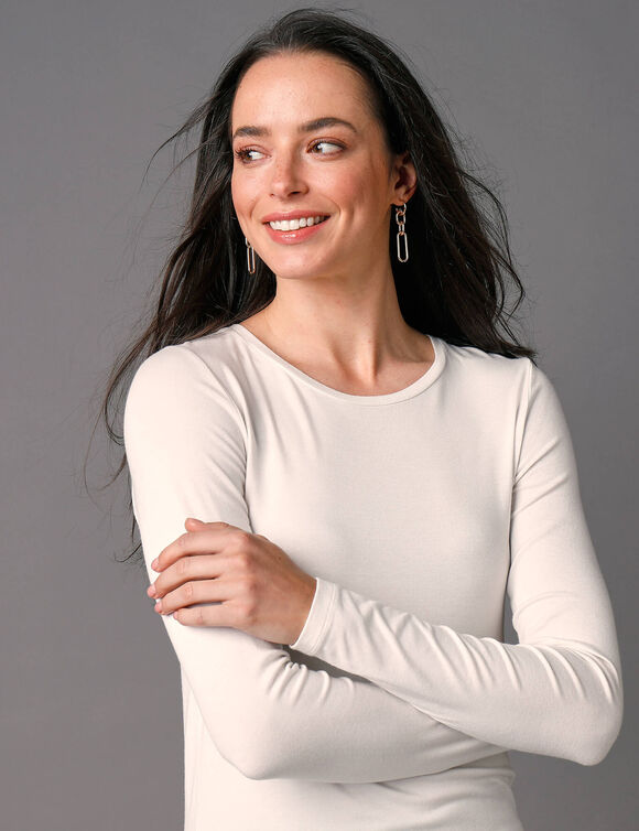 T-shirt uni col rond stretch (blanc cassé)