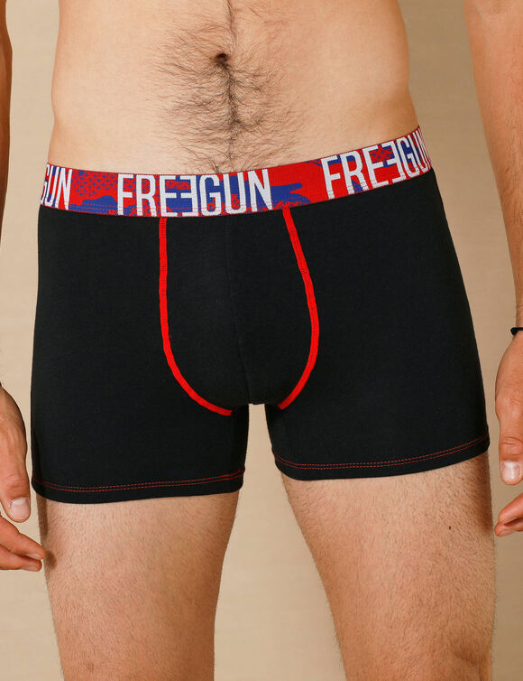 Boxer coton stretch Freegun® - lot de 2 (noir + rouge)