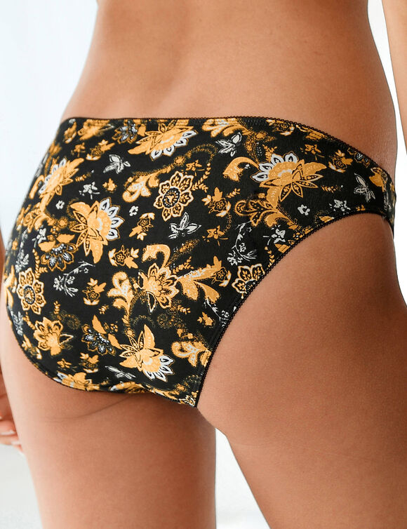 Slip coton imprimé  "graphique" - lot de 4 (noir / miel)