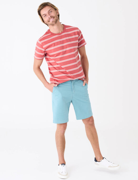 T-shirt ray&eacute; col rond manches courtes - coton biologique(**) (corail / &eacute;cru)