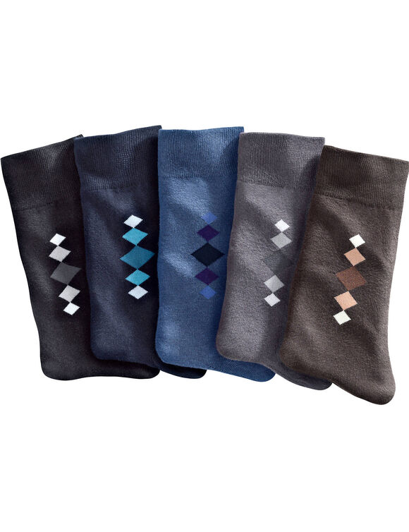 Mi-chaussettes fantaisie - lot de 5 paires (bleu + marron + gris)
