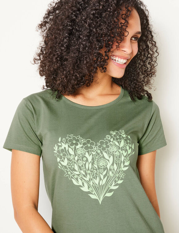 Chemise de nuit longue imprim&eacute;e c&oelig;ur (kaki)