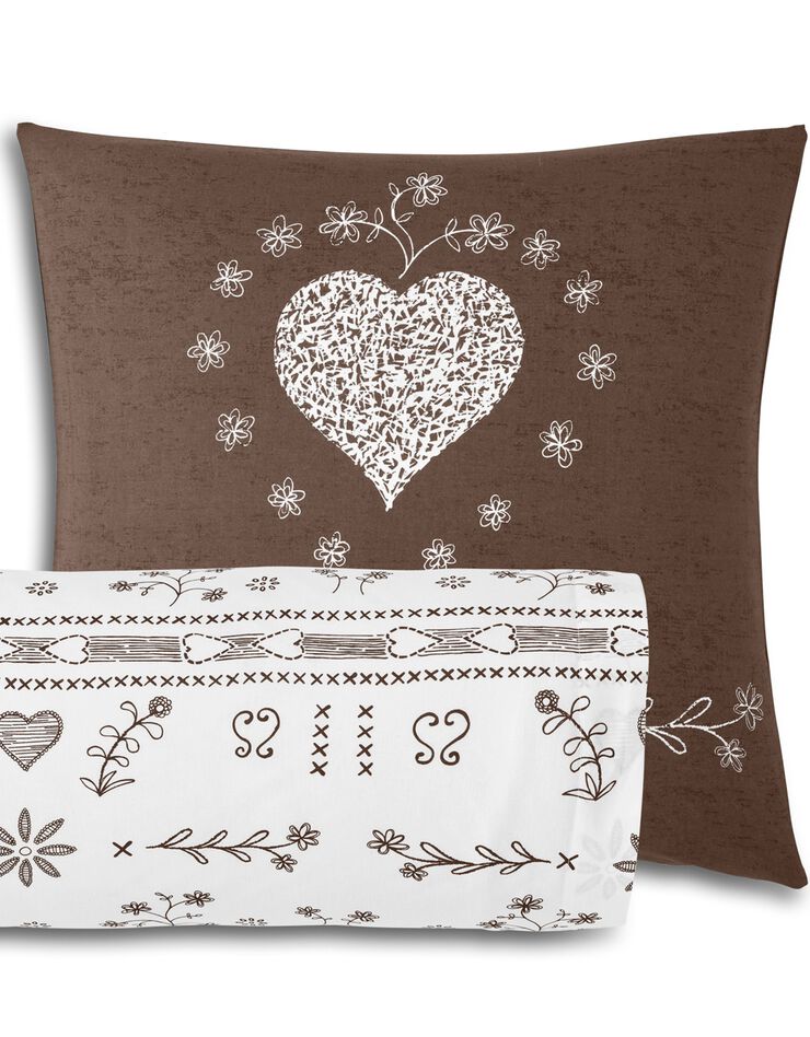 Linge de lit Anceny imprimé coeur - coton (chocolat)