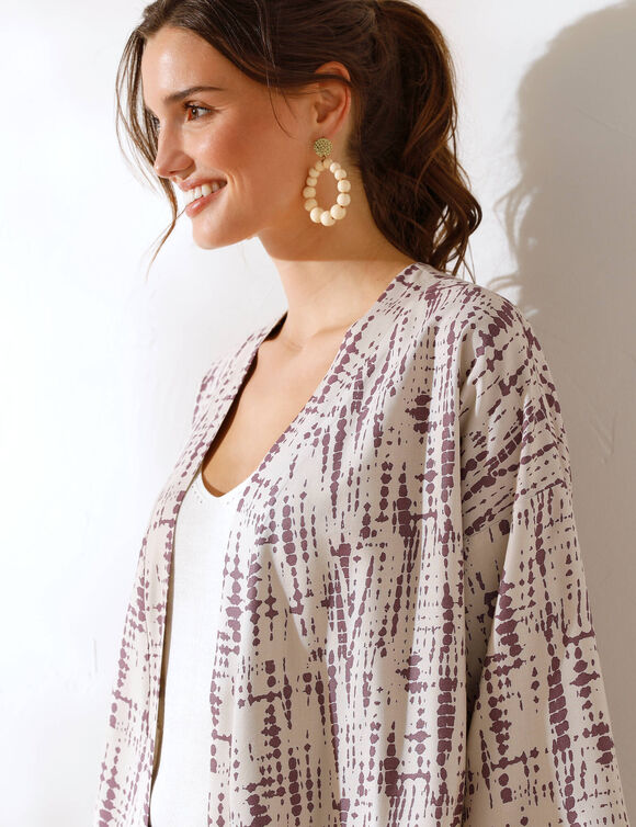 Veste kimono fluide, imprimé tie dye (écru / violet)