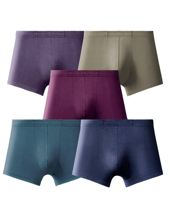 Boxer uni ceinture &eacute;lastiqu&eacute;e recouverte - lot de 5 (gris + marine + parme)