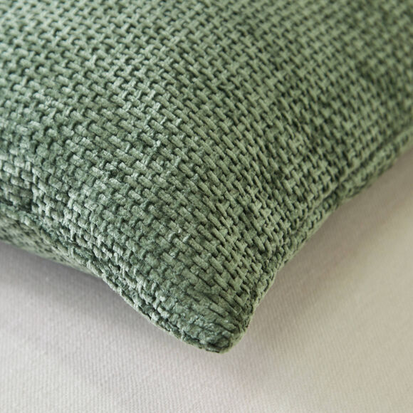 Housse de coussin unie tissage chenille - lot de 2 (vert)