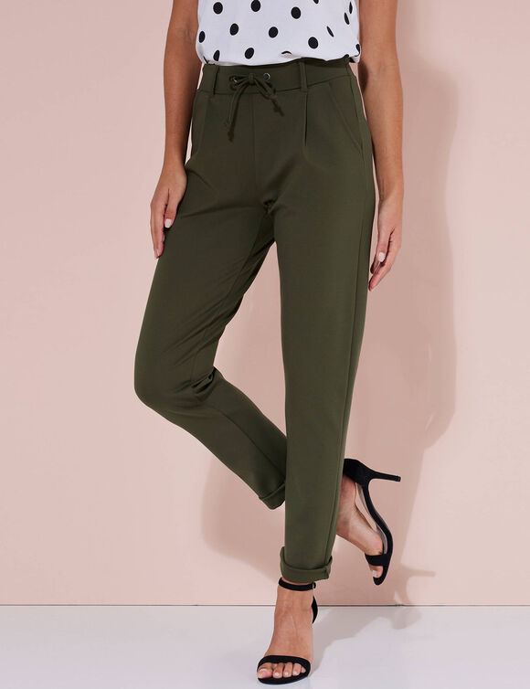 Pantalon chino uni, maille milano (kaki)