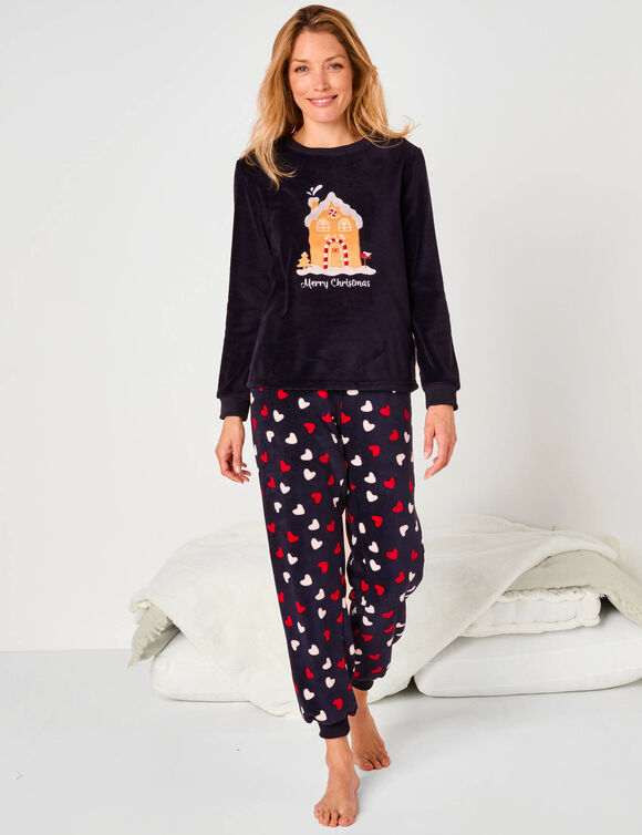 Pyjama "maison", maille polaire toucher peluche (marine)