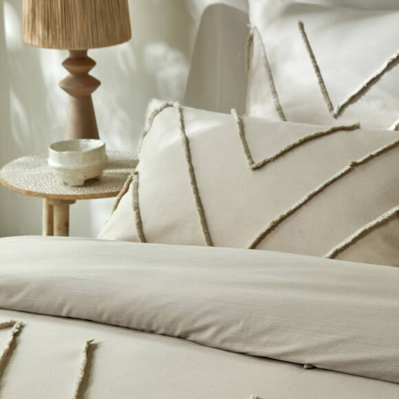 Linge de lit Amezia finition tuft&eacute; en relief - coton lav&eacute; 57 fils/cm&sup2; (sable)