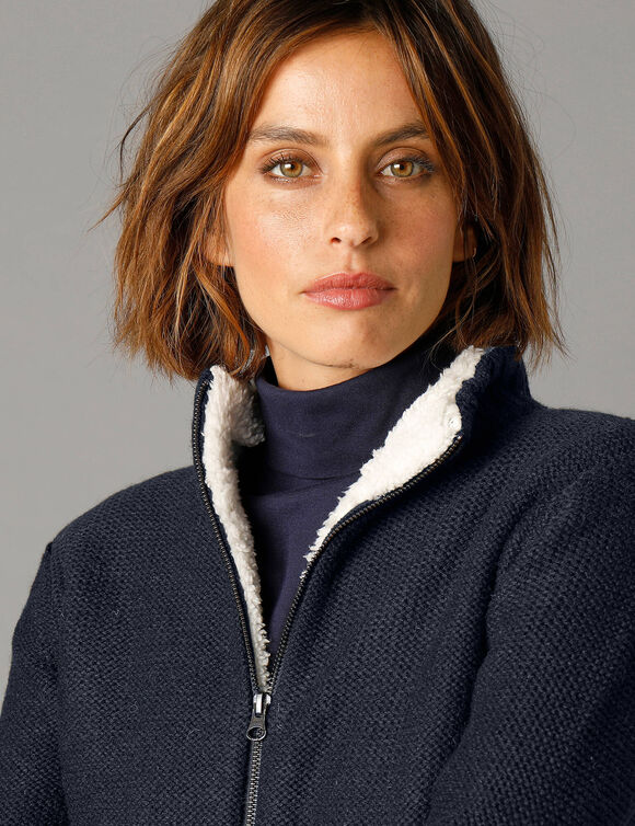 Gilet zippé 30% laine fourré "maille peluche" (marine)