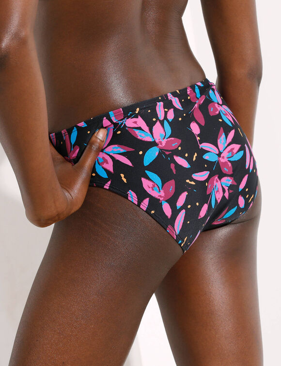 Culotte de bain forme midi imprim&eacute;e Lokia (noir / fuchsia)