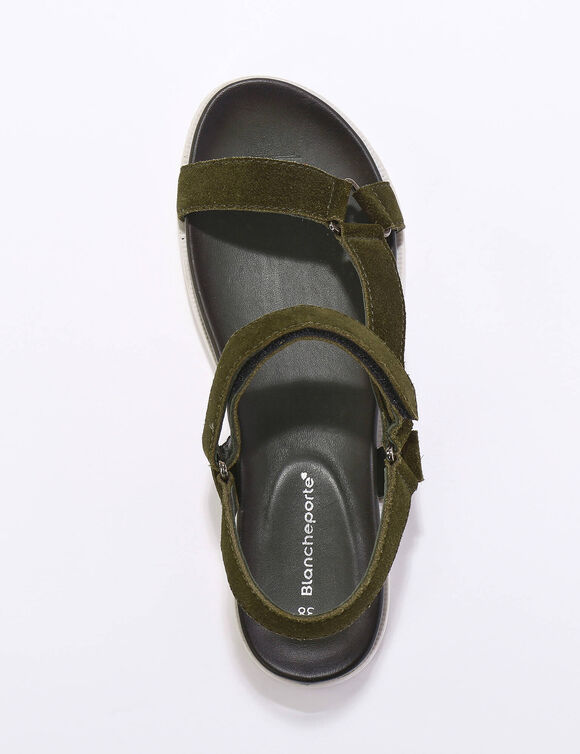 Wandelsandalen met comfortbreedte en scratchsluiting - LWG-gecertificeerd leer (kaki)