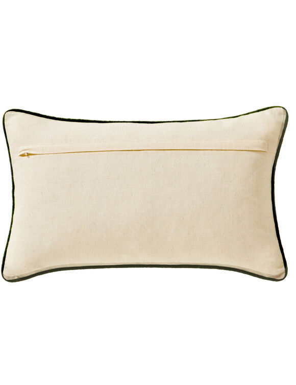 Coussin rectangulaire coton lin broderie fleurie (vert / parme)