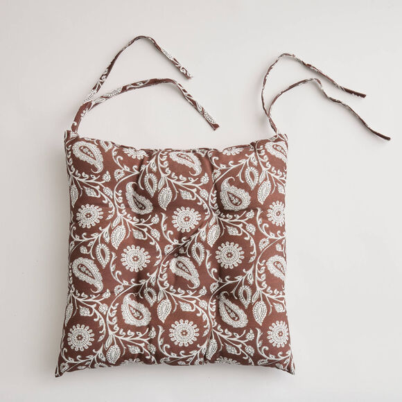 Galette de chaise carr&eacute;e imprim&eacute; indien - lot de 2 (chocolat)