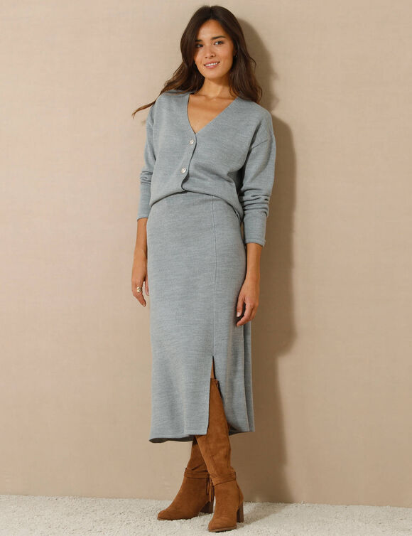 Jupe midi évasée en tricot (gris chiné)