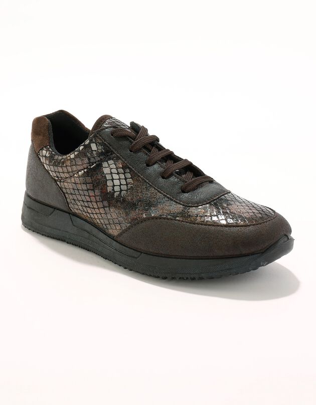 Baskets lacées spécial pieds sensibles en tissu extensible (marron)
