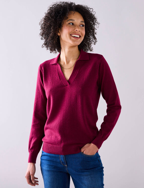 Pull col polo, laine d'agneau (bordeaux)