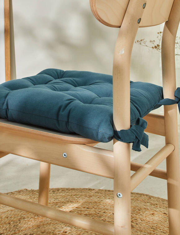 Stoelkussentje in effen katoenen zeildoekstof - set van 2 (blauw)