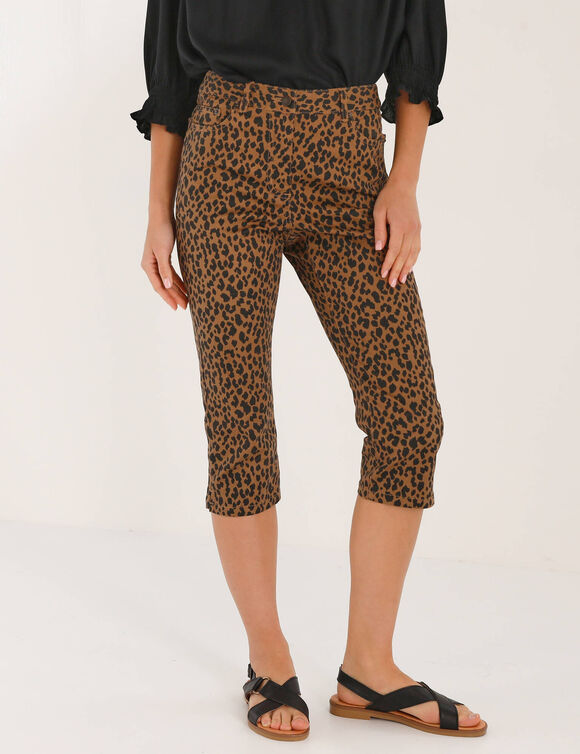 Corsaire fusel&eacute;, imprim&eacute; l&eacute;opard  (taupe / noir)