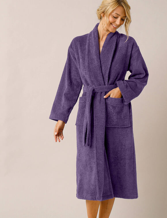 Badjas voor volwassenen met sjaalkraag - lusjesbadstof 380 g/m&sup2; (aubergine)