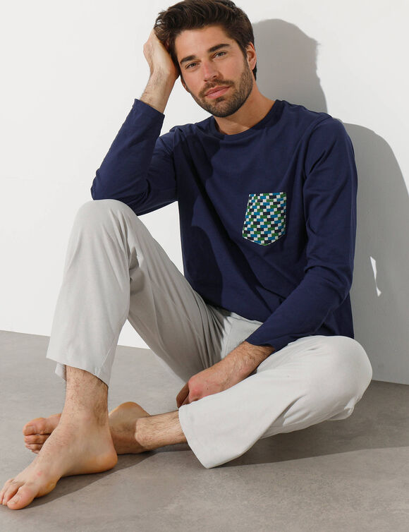 Pyjamashirt met lange mouwen (marine)