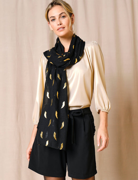 Foulard met pluimmotief (zwart)