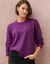 Pull col rond volume boite, maille moelleuse en laine m&eacute;lang&eacute;e (violine)