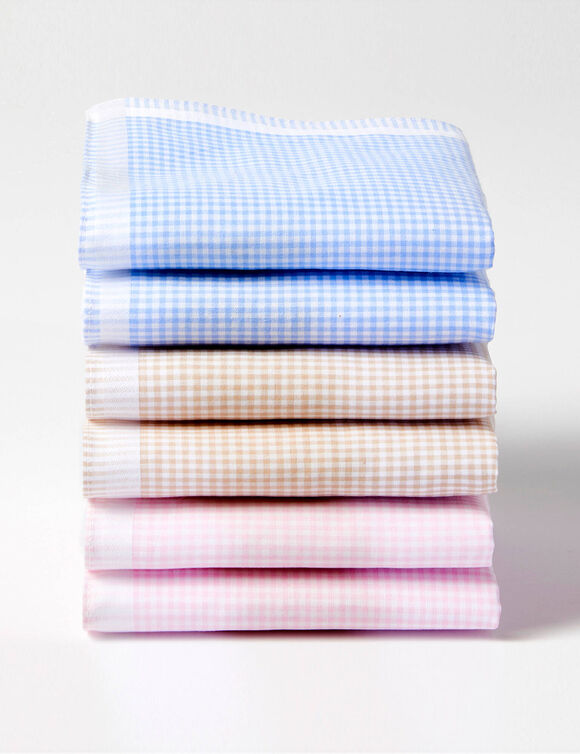 Mouchoirs vichy - lot de 6 ou lot de 12 (bleu + beige + rose)