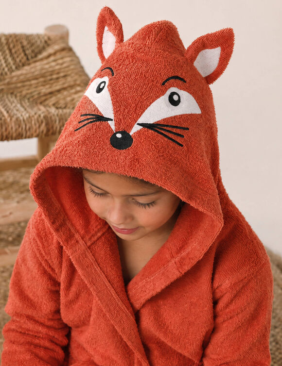 Peignoir de bain enfant renard &agrave; capuche &eacute;ponge coton - 340 g/m&sup2; (safran)