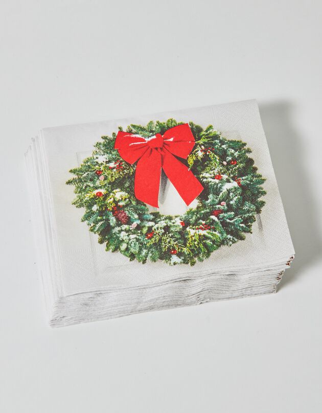 Papieren "kerstkrans" servetten - set van 20 (groen / rood)