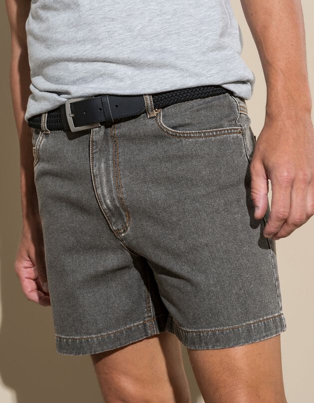 Short jean élastiqué côtés (gris)