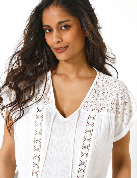 Blouse macram&eacute;, cr&eacute;pon coton (blanc cass&eacute;)