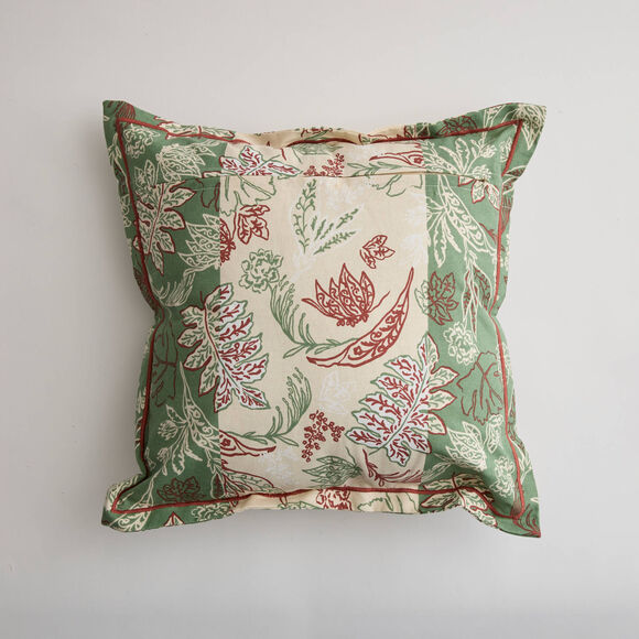 Coussin carr&eacute; imprim&eacute; indien (vert)