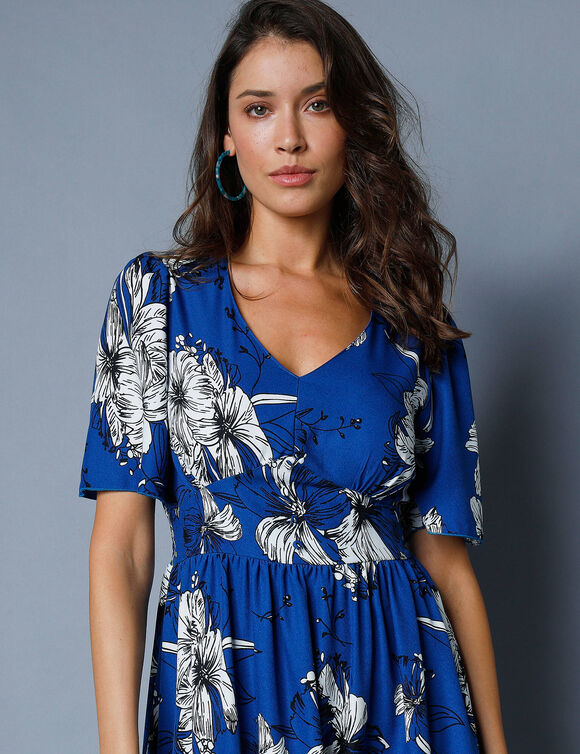Robe longue imprimée, manches évasées  (bleu)
