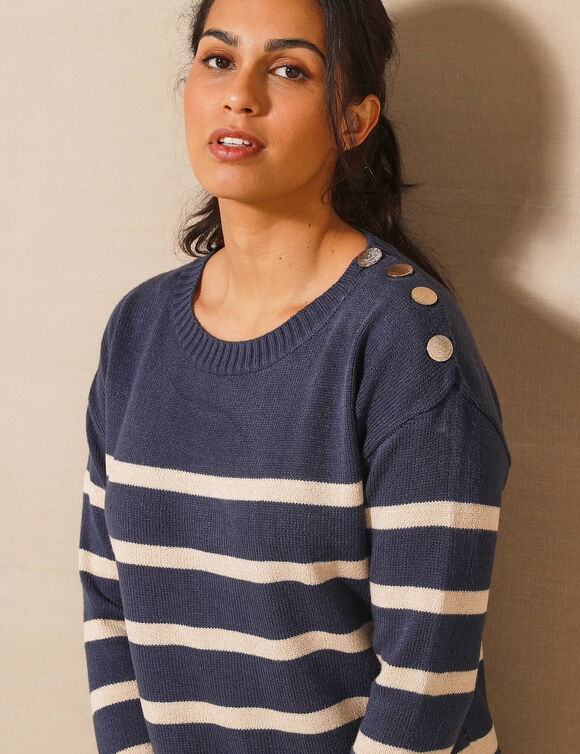 Robe pull marinière rayée (marine / doré)