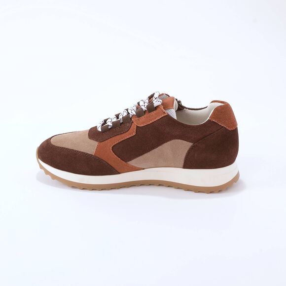 Leren sneakers met contrasterende decoratieve inzetstukken (chocolade)