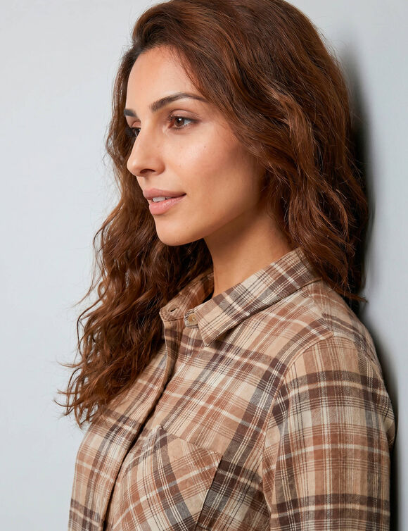 Chemise flanelle &agrave; carreaux (beige / chocolat)