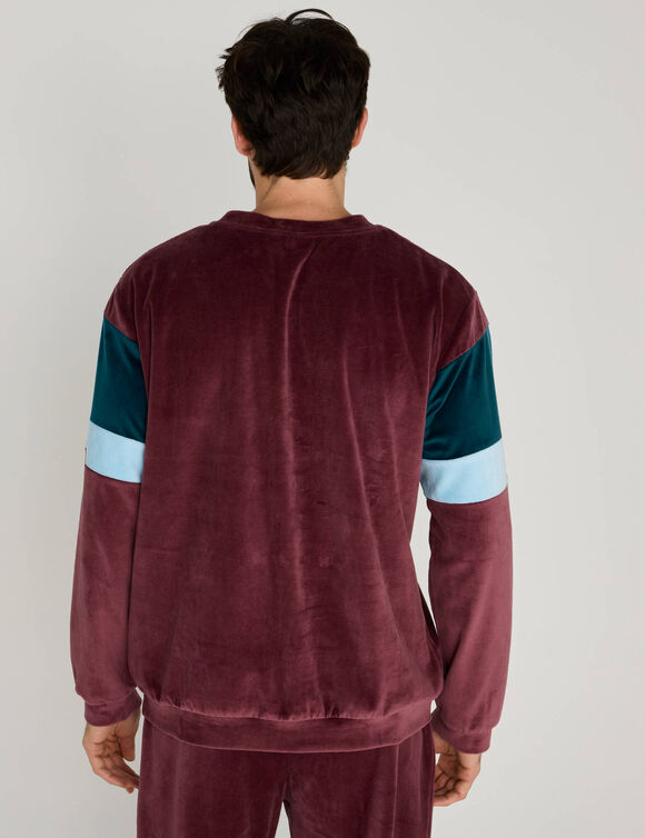 Pyjama tricolore velours manches longues (bordeaux)
