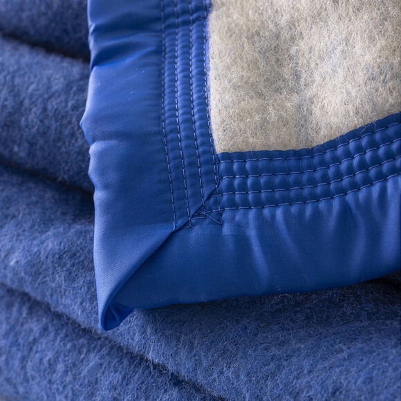 Couverture bicolore pure laine 600 g/m² (bleu)