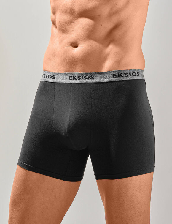 Boxer uni mi-long - lot de 3 (noir + bleu gris + gris chin&eacute;)