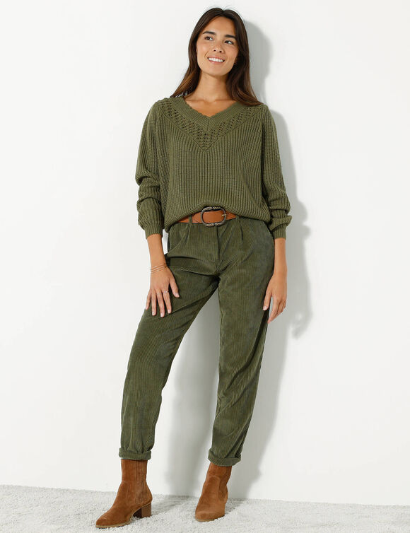 Pantalon 7/8ème, velours (kaki)