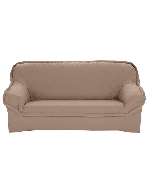 Housse bachette matelassée coton uni fauteuils canapés accoudoirs, taupe, hi-res