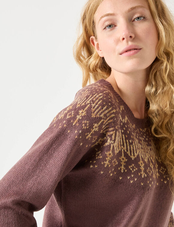 Pull jacquard cuivré (chocolat / cuivre)