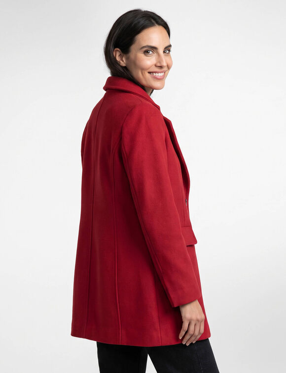 Manteau caban boutonn&eacute; uni (rouge carmin)