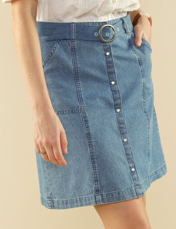 Rok in jeans met A-lijn, drukknoopsluiting (bleached)